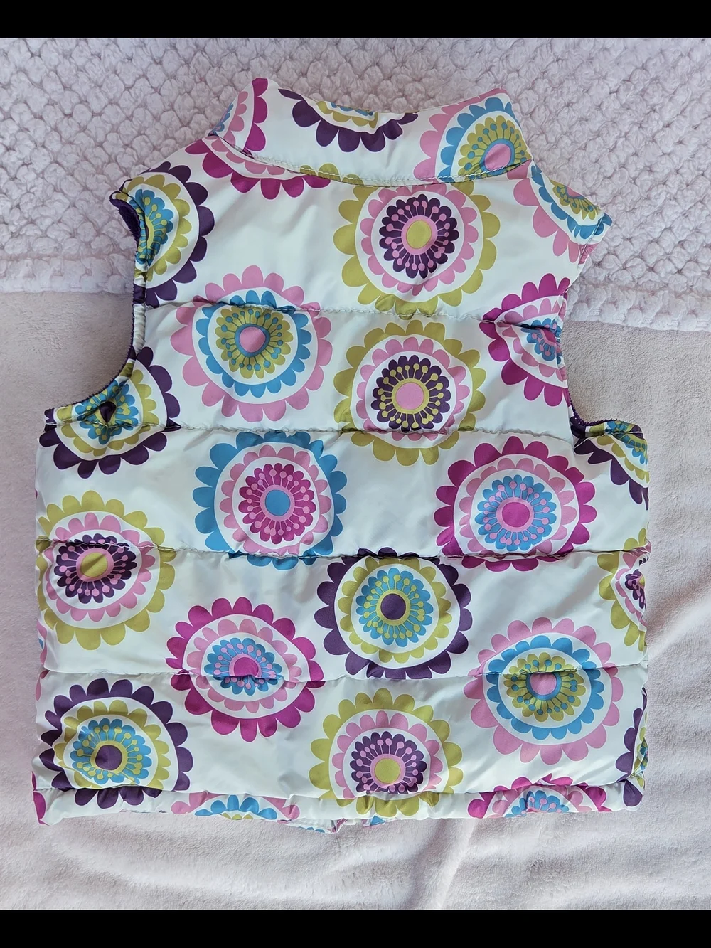 Old Navy Floral Puffer Vest - White with Pink, Purple & Blue